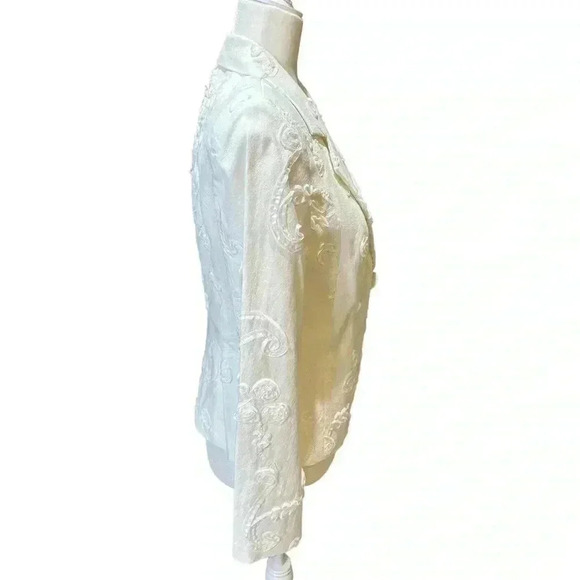 Lena Gabrielle White floral abstract embellished dinner jacket size 6 - Picture 4 of 11
